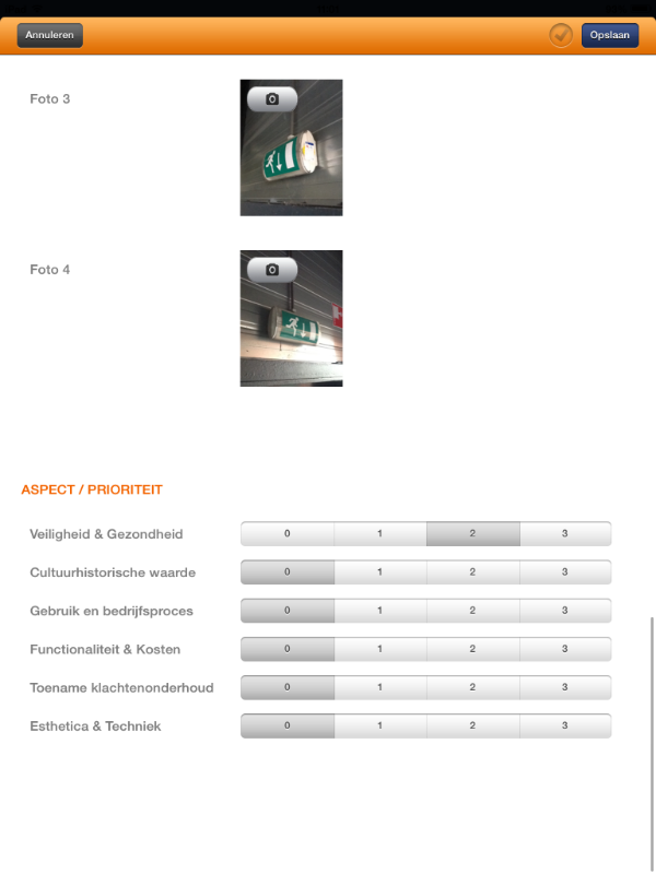 A/P Matrix bij gebrek in de App